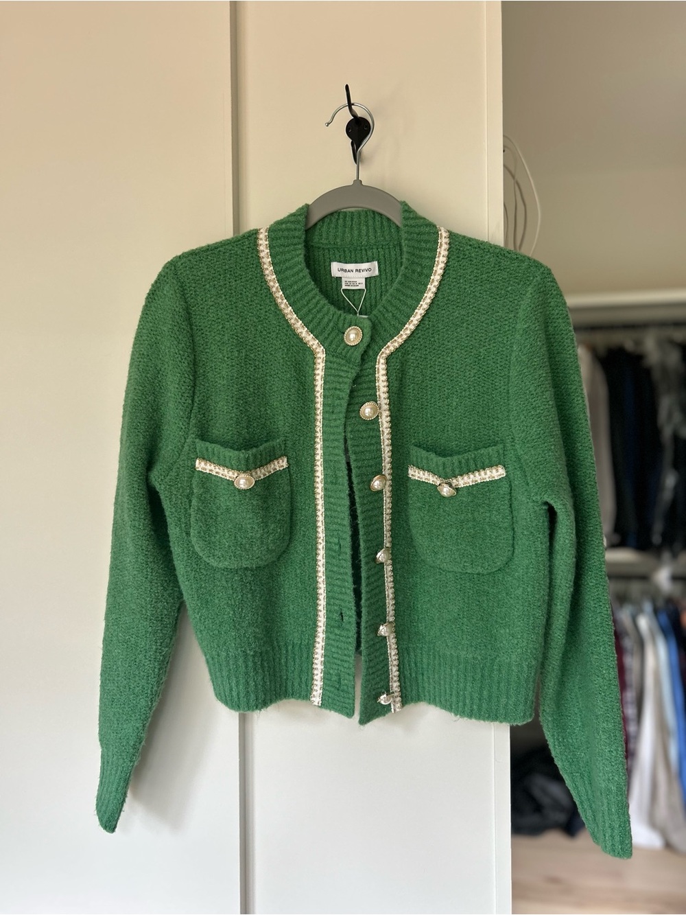 Urban revivo Green Knit Pearl-Button Cardigan Sweater - Picture 1 of 2